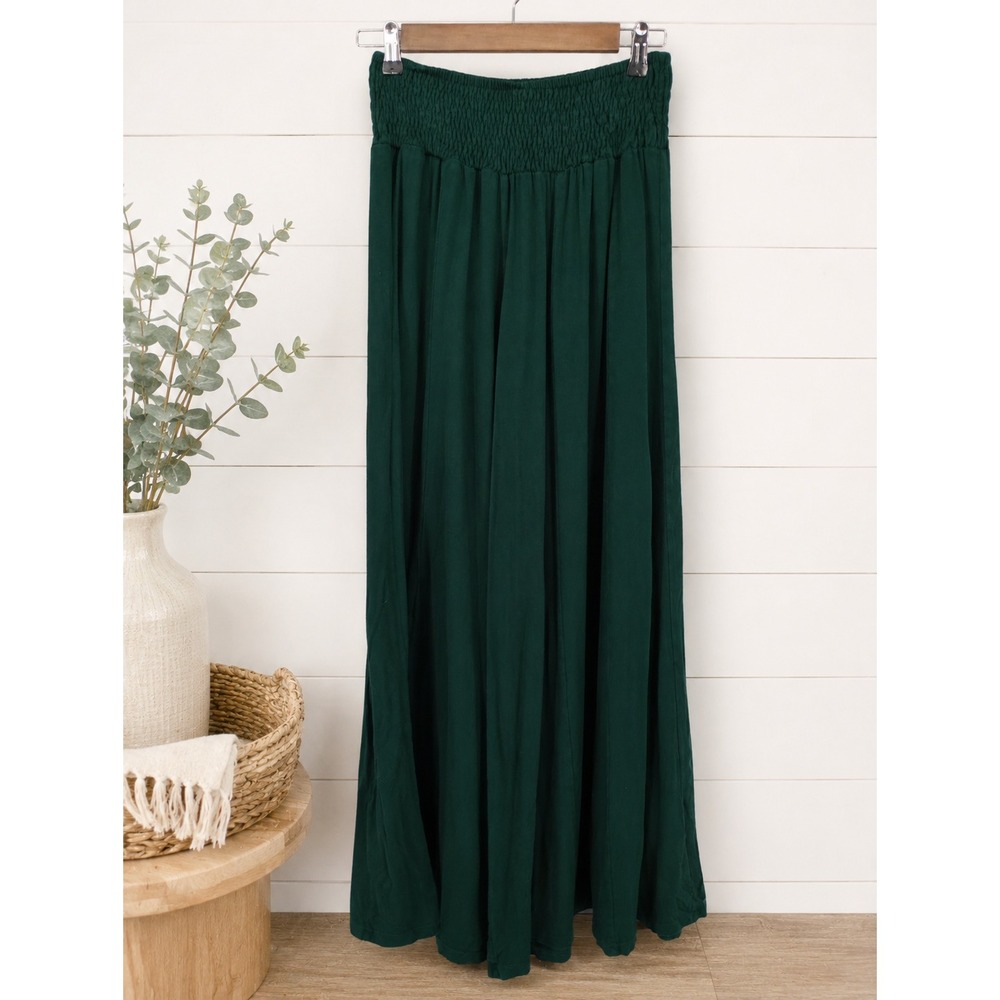 Earthbound Trading Co Wide Leg Pants Womens S Green Smocked Waist Boho